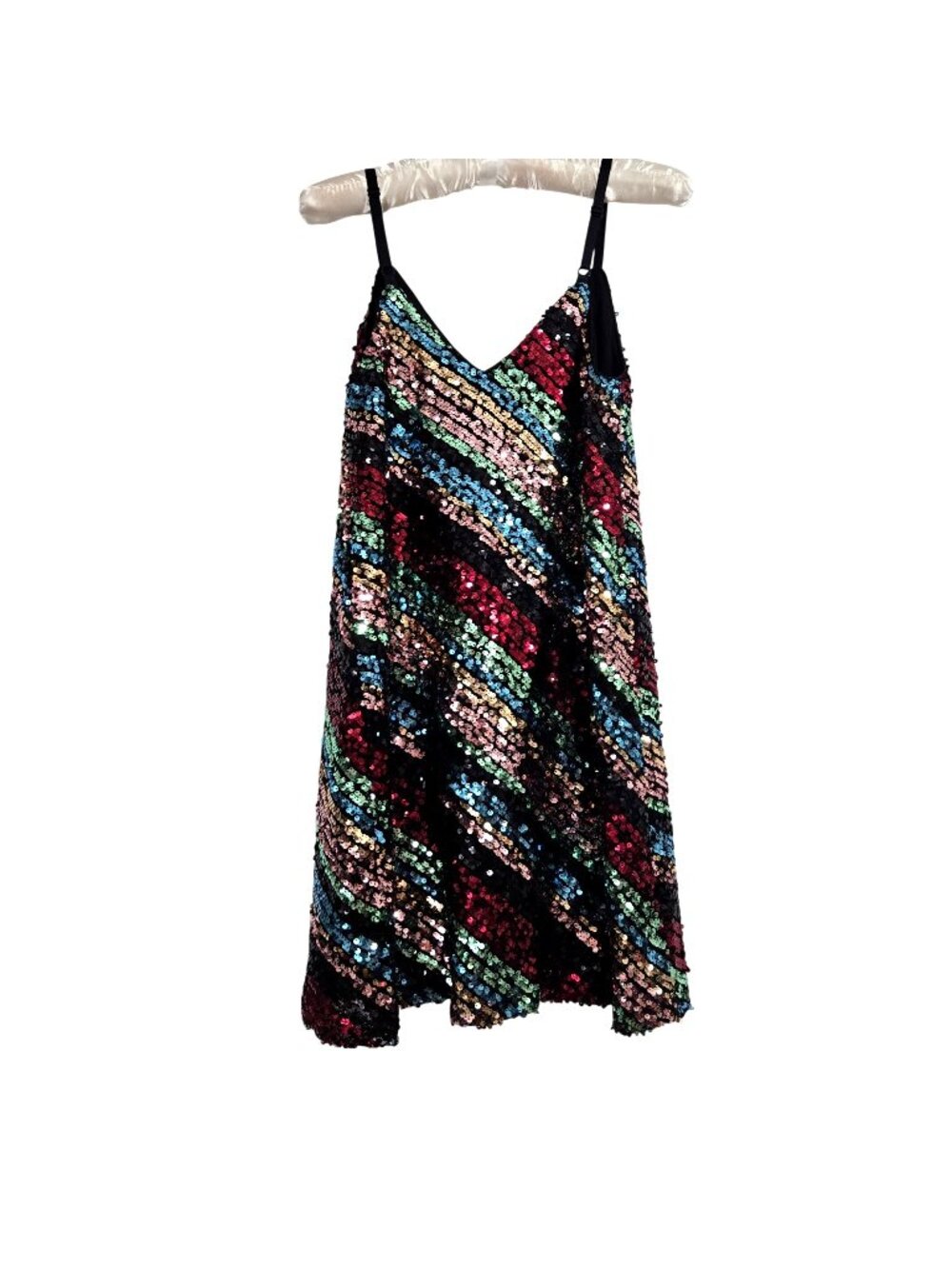 As U Wish Sequin Striped Mini Dress Small Multicolor Spaghetti Strap Party Wear